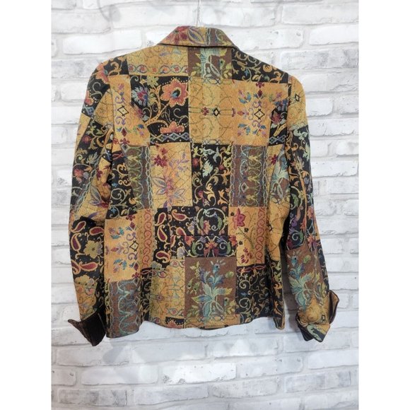 Coldwater Creek PMD Autumn Color Tapestry Brown Velvet Cuff 2 Button Blazer‎ - Picture 13 of 13